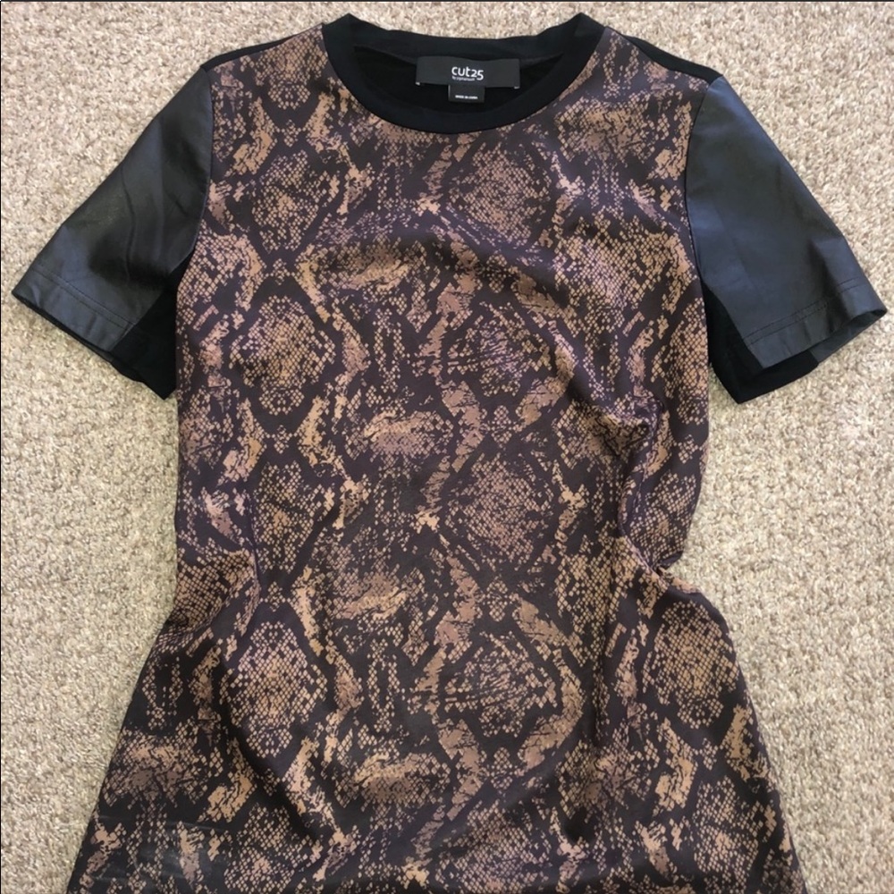Cut25 Snake Print Top with Real Leather Sleeves